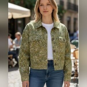 NWT Wild Fable Green Patterned Cropped Jacket